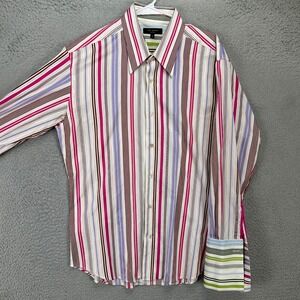Ted Baker London Men Button Up Dress Shirt 5 Multi Stripe French Cuff Cotton NEW
